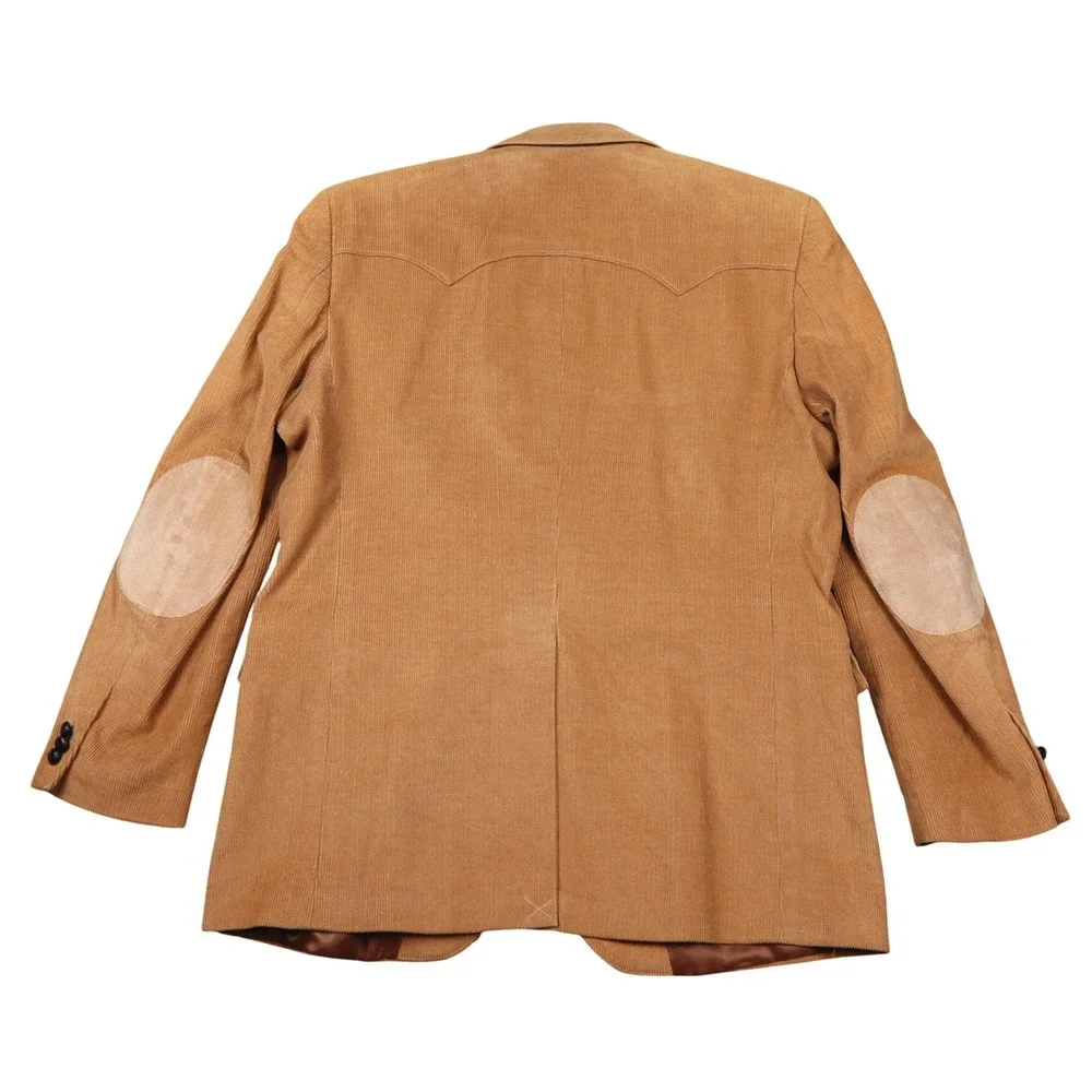 Circle S Mens Tan Corduroy Western Blazer Sport Coat Elbow Patches 44R Vintage